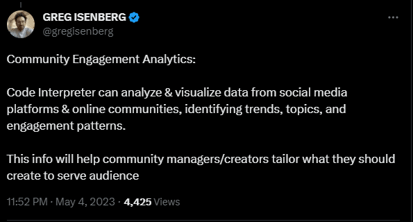 tweet by Greg Isenberg on engagement analytics