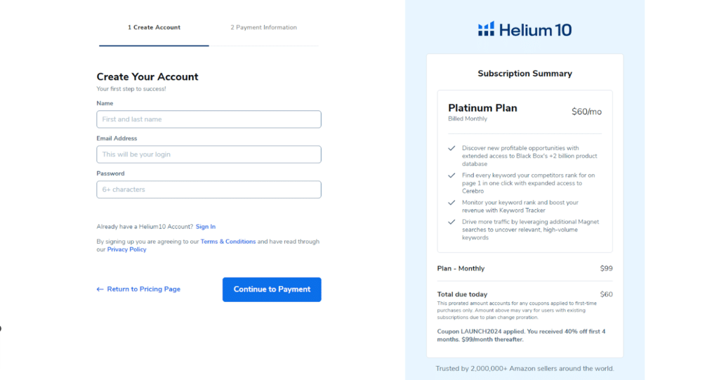 Create Your Account On Helium 10