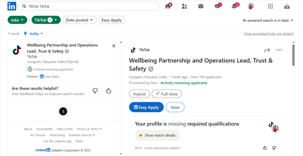 TikTok Job Opening for India