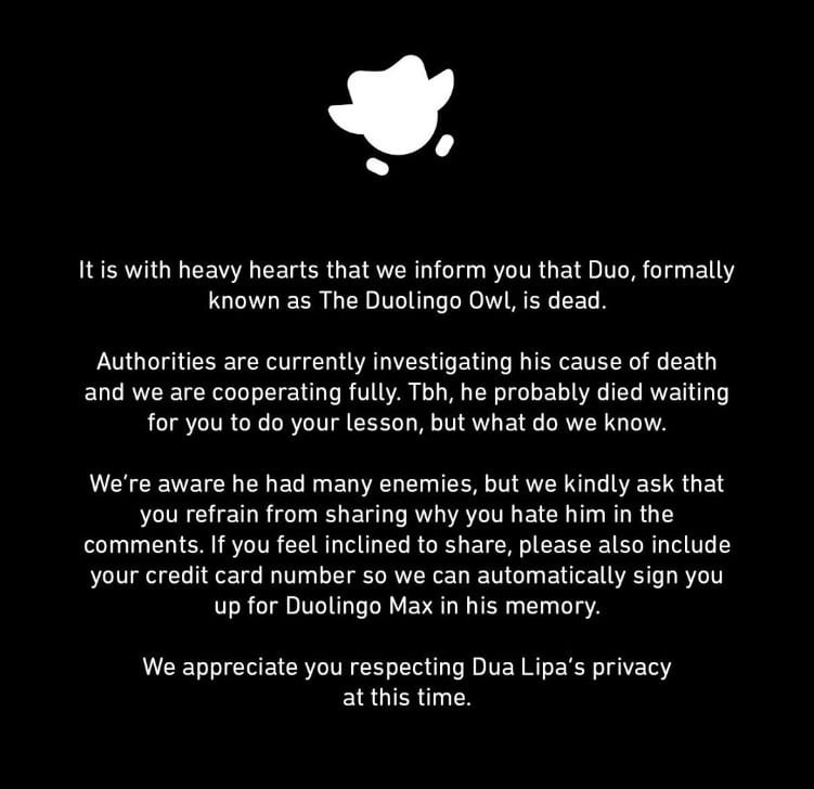 Duolingo’s viral “death of Duo” on Instagram Duolingo’s viral “death of Duo” on Instagram