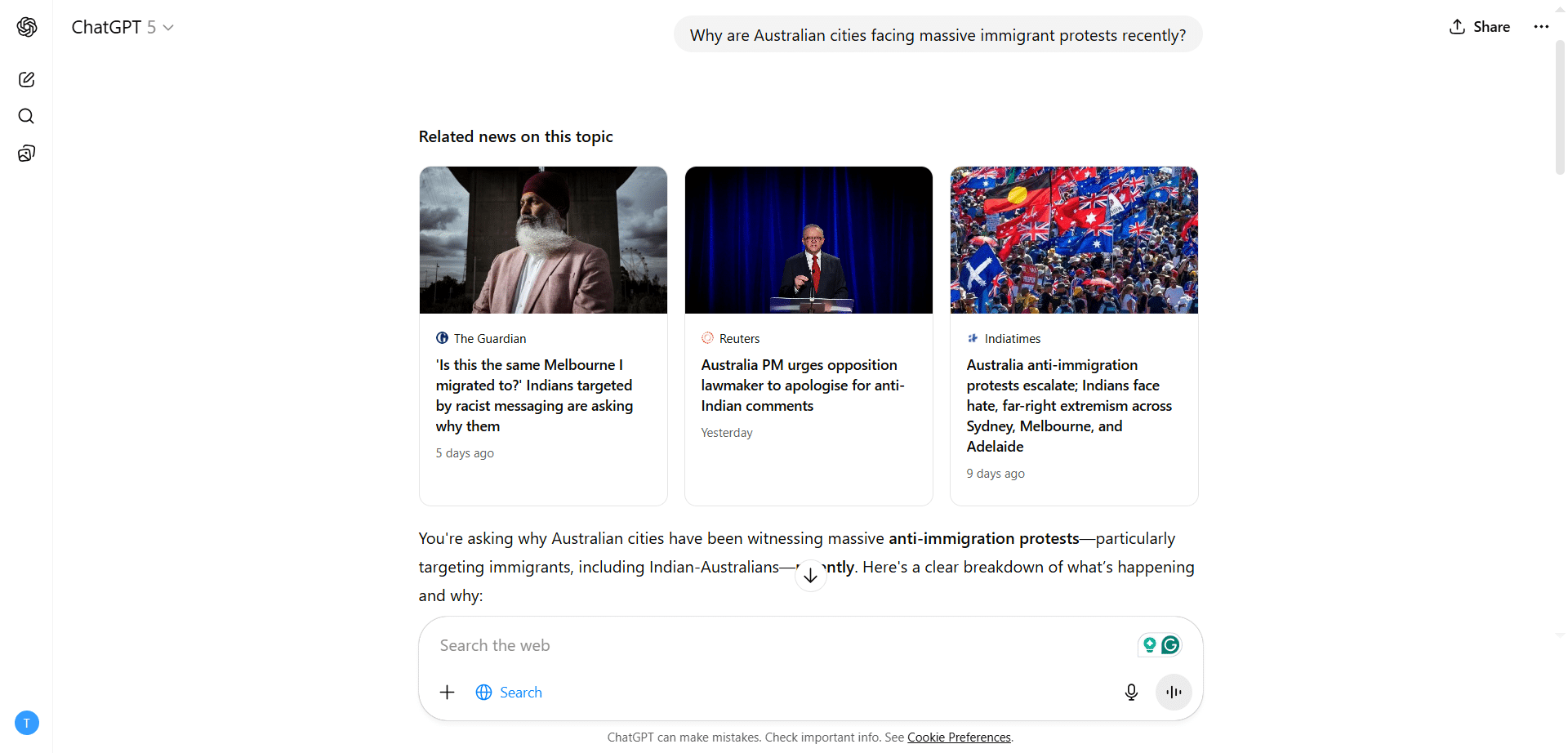 Search About Recent Events Or News Testing ChatGPT web search for news