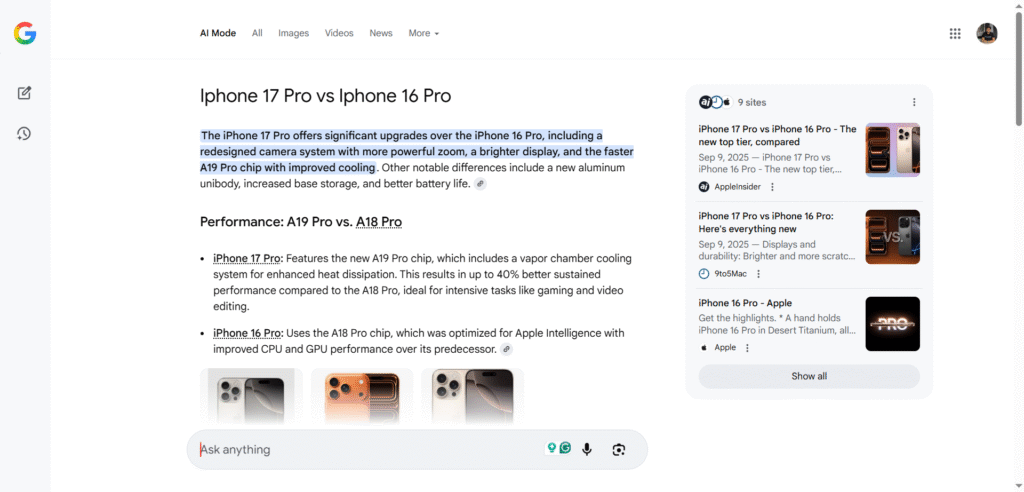 Using Google AI Mode