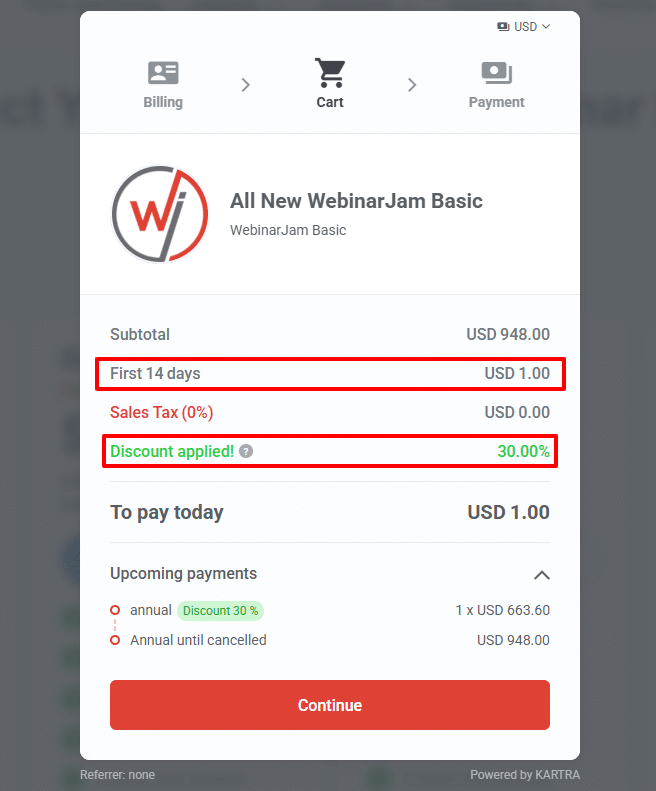 WebinarJam Cart WebinarJam Cart Page