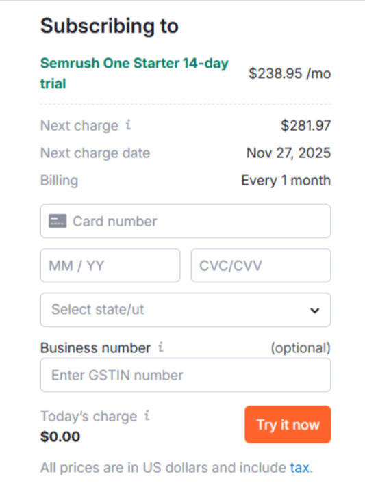 Semrush Checkout Page Semrush Checkout Page