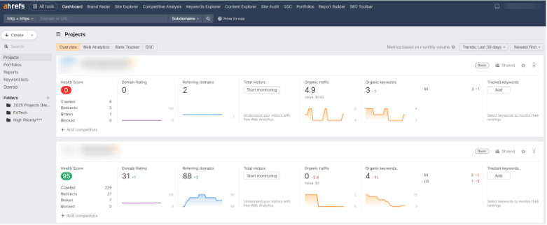 Projects Dashboard Of Ahrefs Projects Dashboard Of Ahrefs