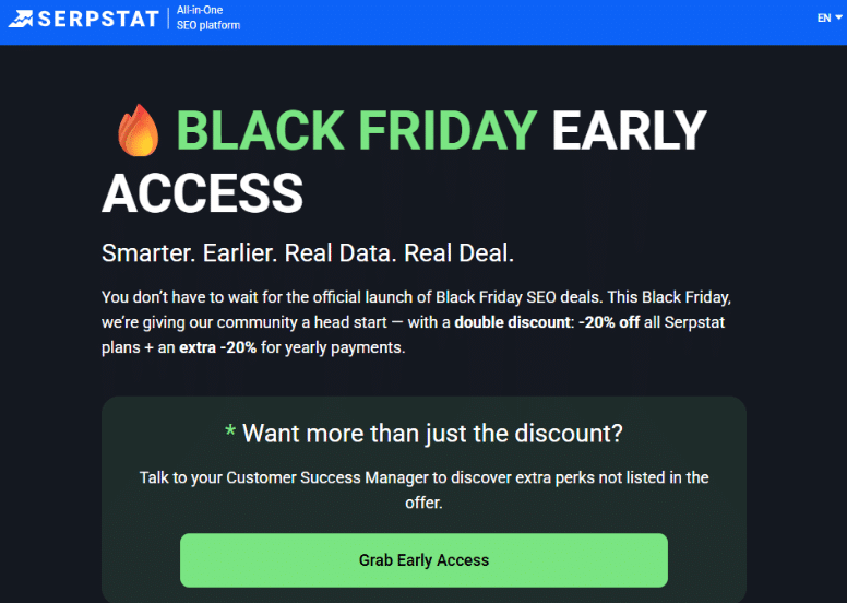SERPStat: 20% Off on Monthly and an Extra 20% Discount SERPStat: 20% Off on Monthly and an Extra 20% Discount