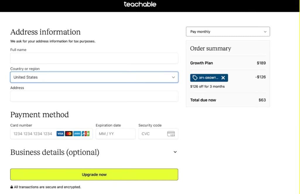 Teachable Black Friday Checkout Page