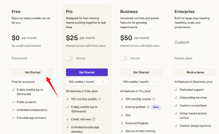 Lovable Pricing Page Lovable Pricing Page