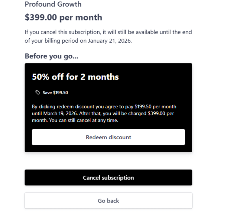 50% Off for the first 2 months on the Growth plan 50% Off for the first 2 months on the Growth plan