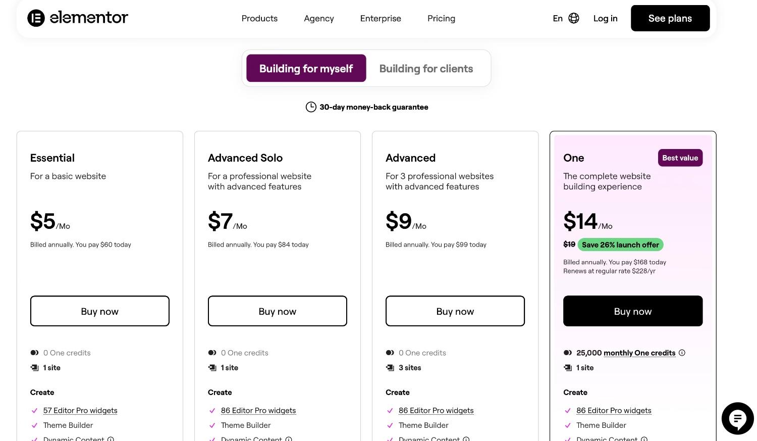 Elementor Pro & One Plans Elementor Pro & One Plans