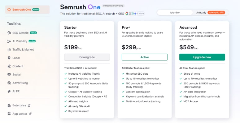 Semrush One Pricing Plans Semrush One Pricing Plans