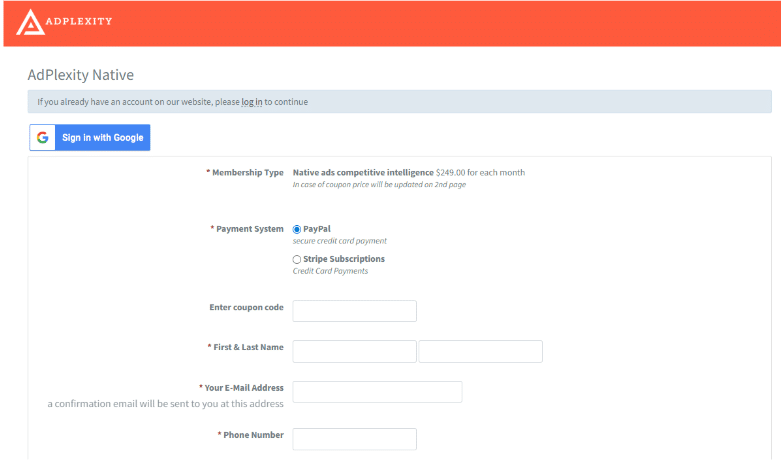Create your Adplexity account Create your Adplexity account