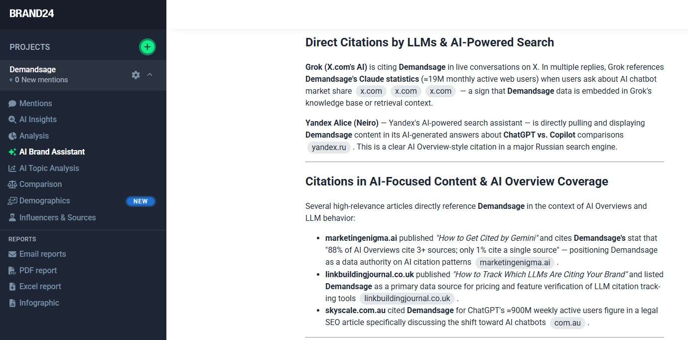 Brand24 tracks how eight major AI systems talk about your brand