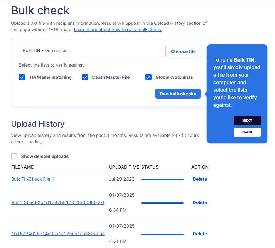 Bulk TIN Matching with TINCheck