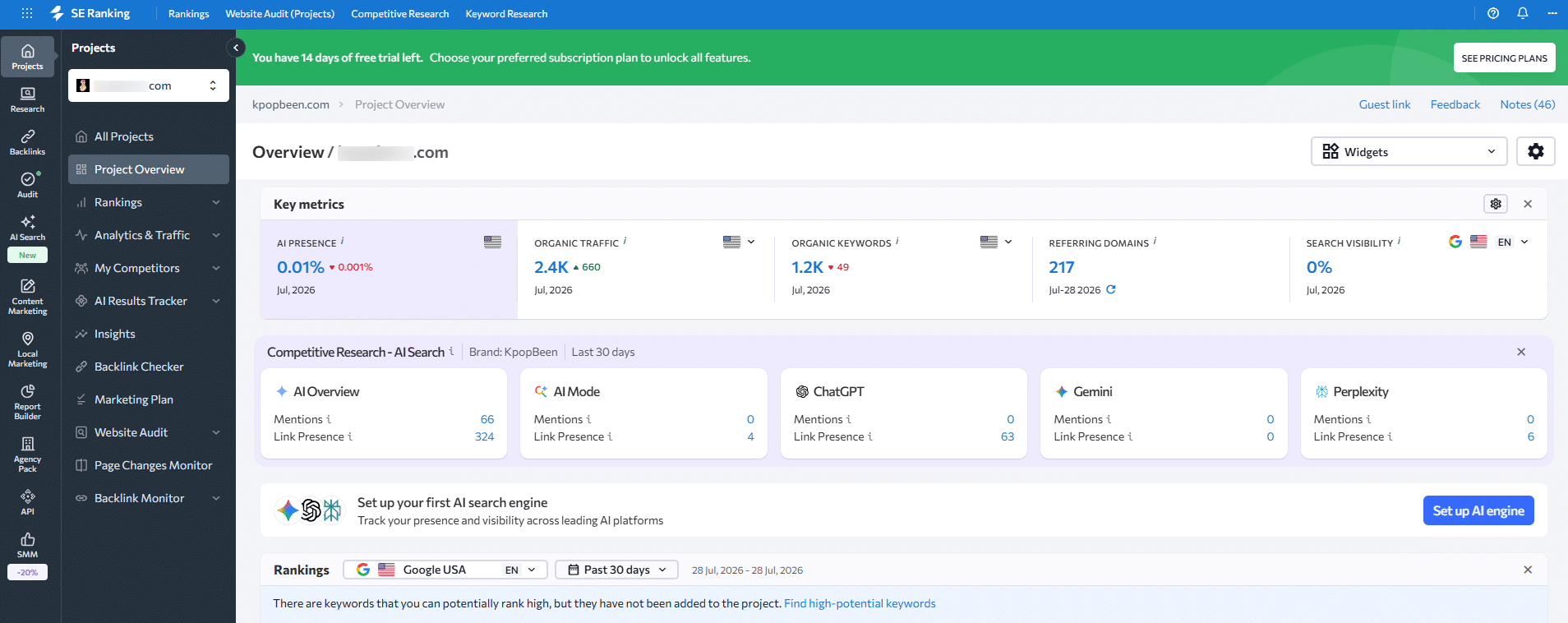 SE Ranking Dashboard SE Ranking Dashboard