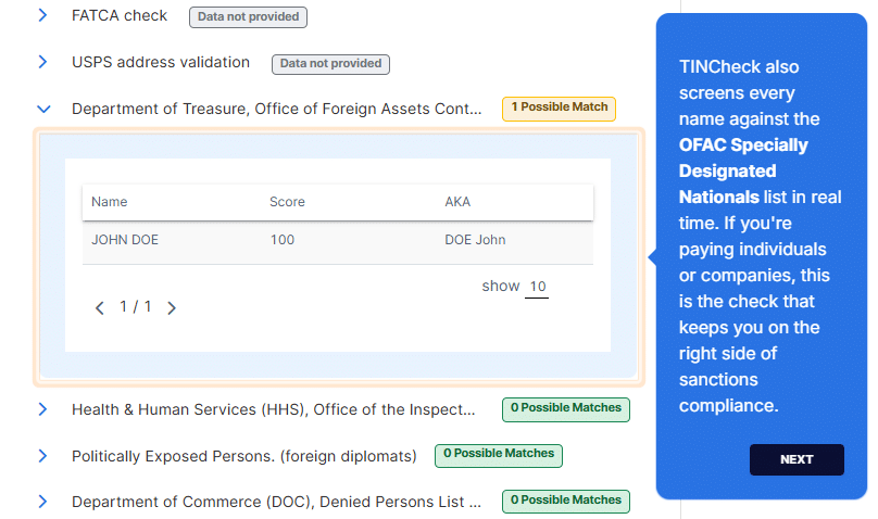 TINCheck OFAC Screening