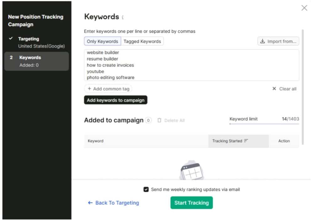Add Keywords To Track Add Keywords To Track