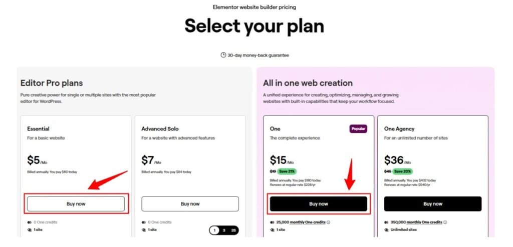 Select Your Plan on Elementor Select Your Plan on Elementor