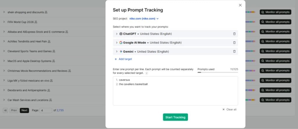Setup Prompt Tracking on Semrush Setup Prompt Tracking on Semrush