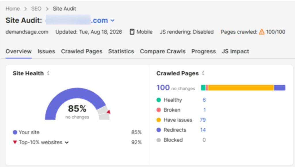 Site Audit on Semrush Site Audit on Semrush