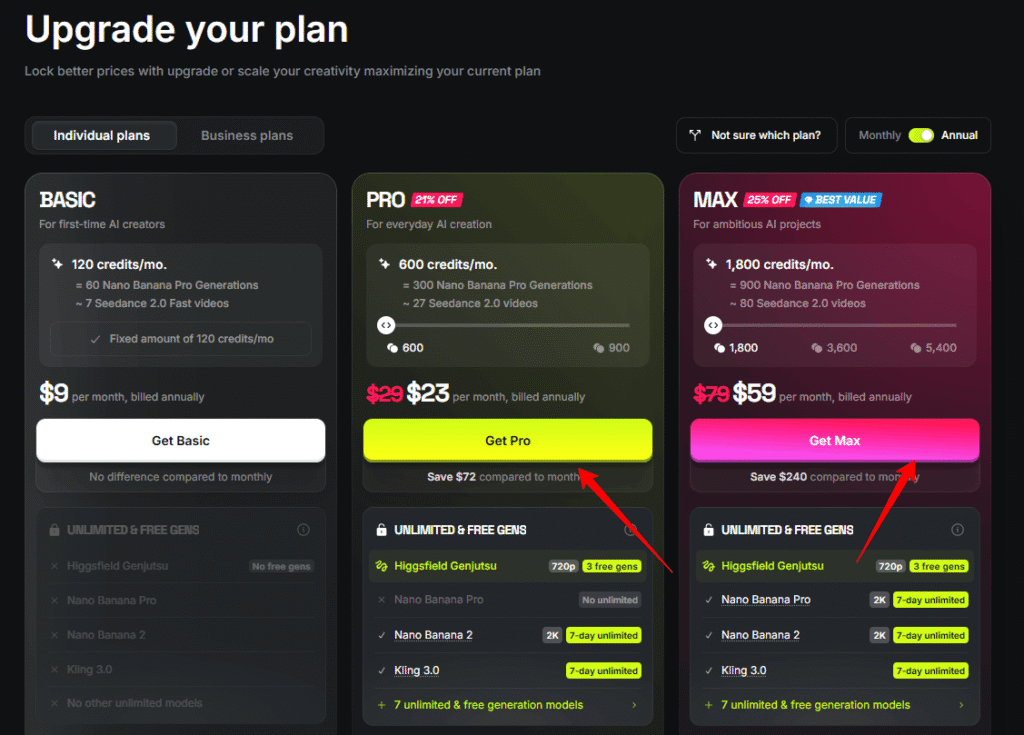 Get Pro or Max Plan on Higgsfield AI Get Pro or Max Plan on Higgsfield AI