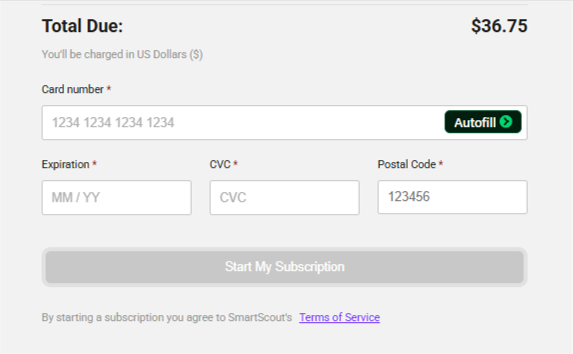 Enter Your Card Details To Start Your SmartScout Subscription Enter Your Card Details To Start Your SmartScout Subscription